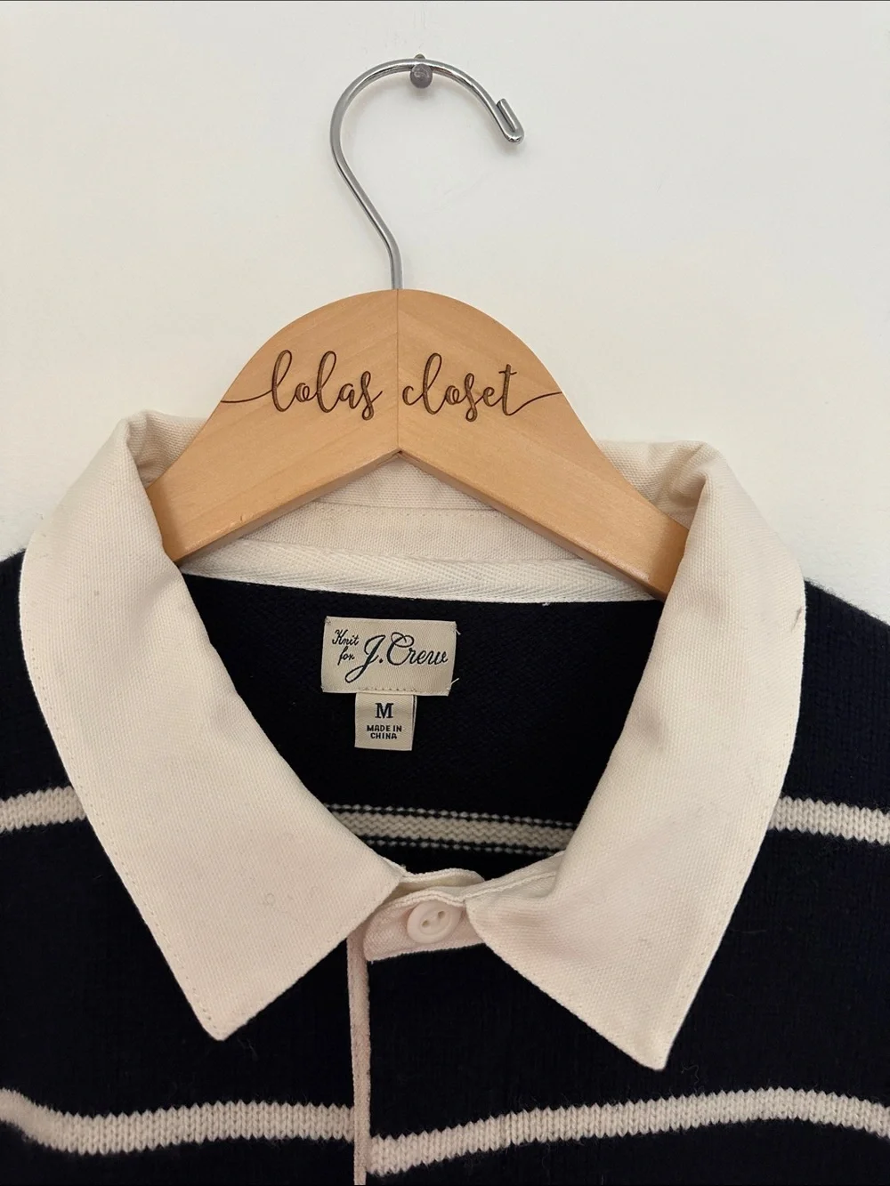 JCREW MENS Navy and White Striped Rugby Sweater size medium NWOT